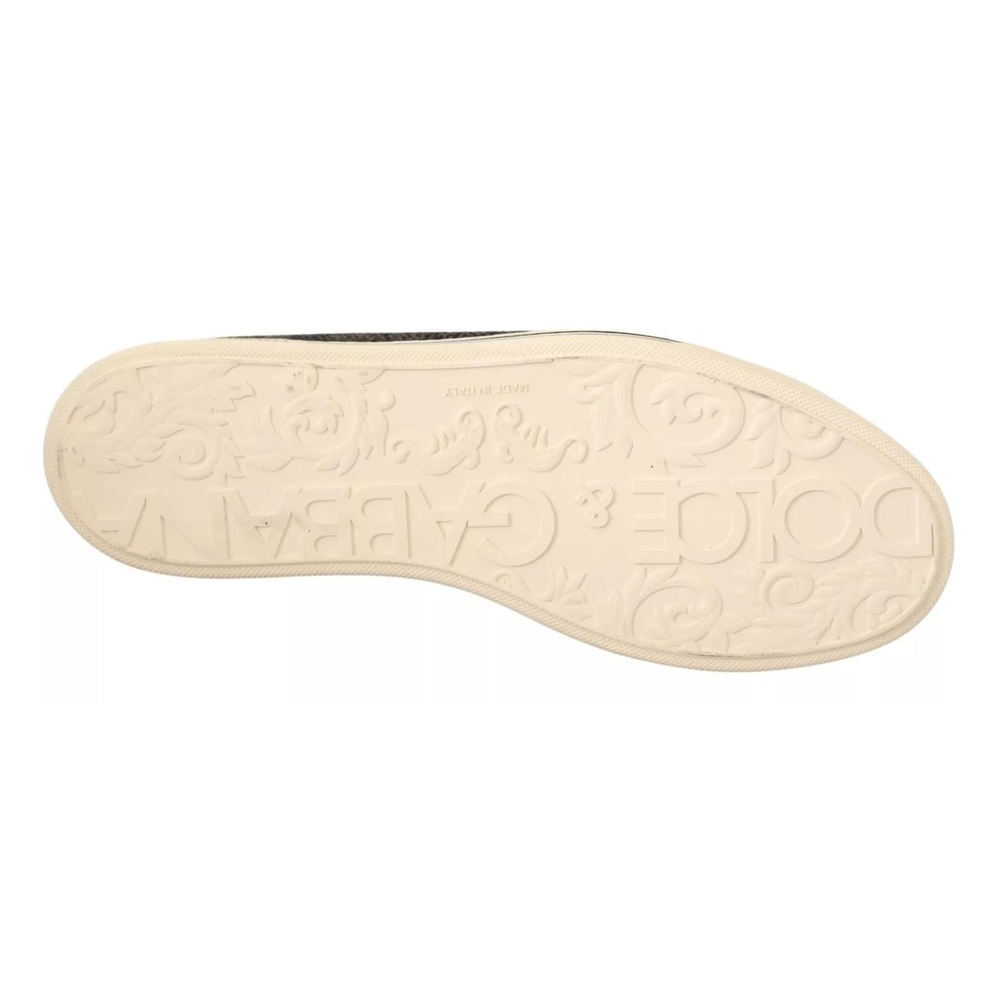 Sole of Dolce & Gabbana Gray Wool Cotton Casual High Top Sneakers showcasing rubber sole and logo details, made in Italy.