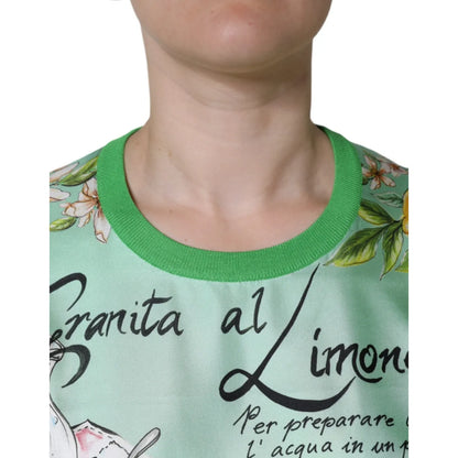 Dolce & Gabbana Green Lemon Print Pullover Silk Women Sweater