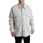 Dolce & Gabbana Grey Cotton Button Down Collared Coat Jacket with floral back print, men's fashion, 100% cotton, made in Italy