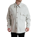 Dolce & Gabbana Grey Cotton Button Down Collared Coat Jacket with floral print on back, full button closure, made in Italy.