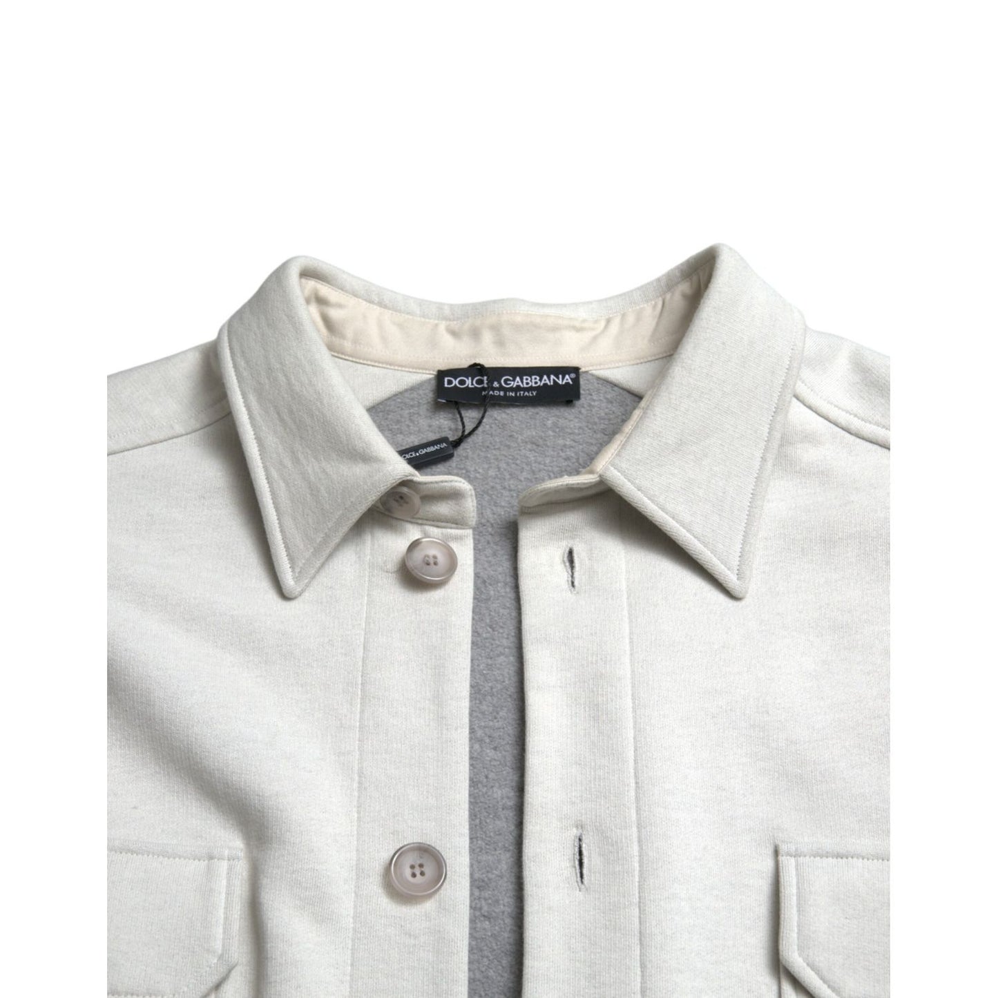 Dolce & Gabbana Grey Cotton Button Down Collared Coat Jacket with floral print on back, Italian-made, 100% cotton, brand new with tags.