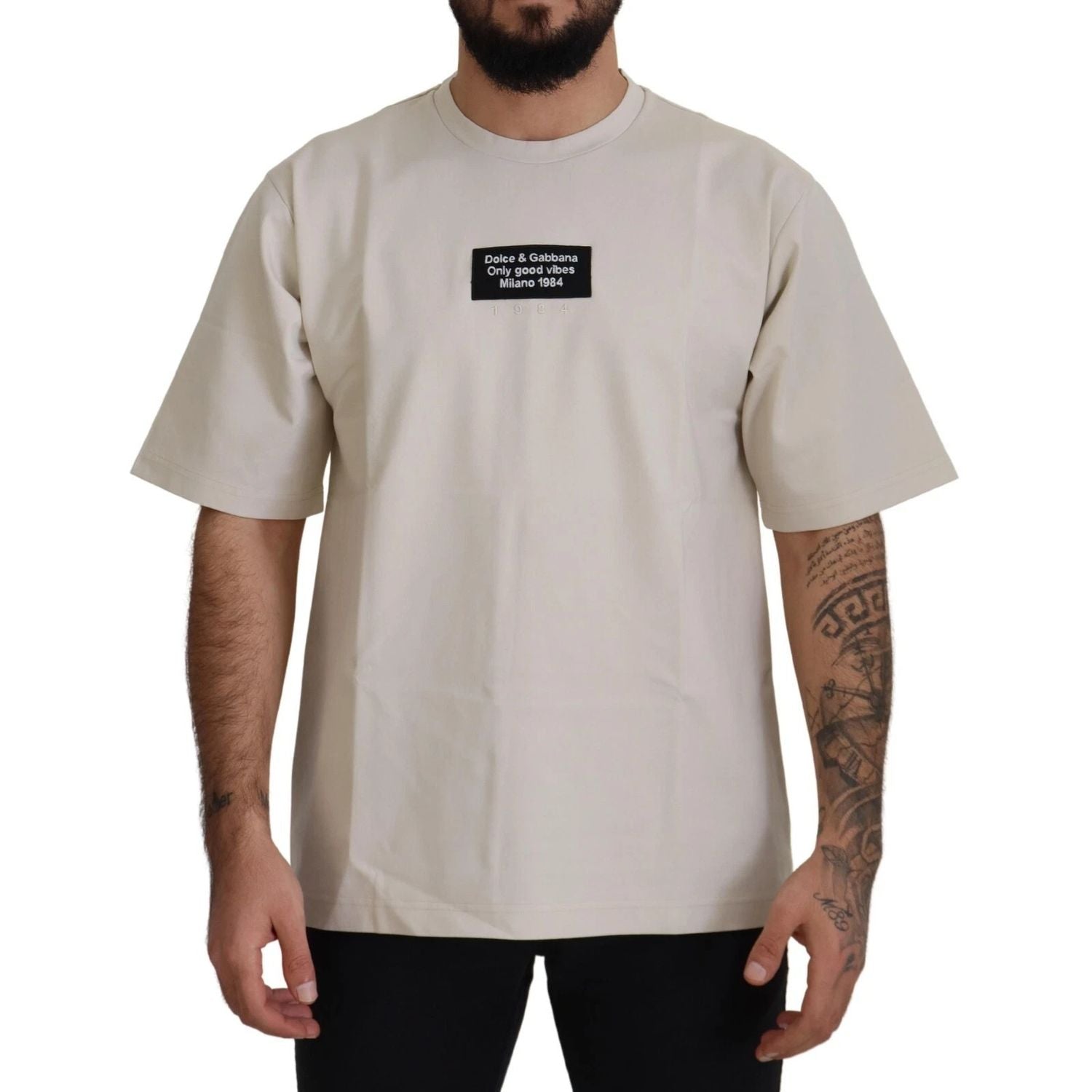 Dolce & Gabbana Ivory Cotton Ivory Printed Crewneck