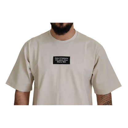 Dolce & Gabbana Ivory Cotton Ivory Printed Crewneck