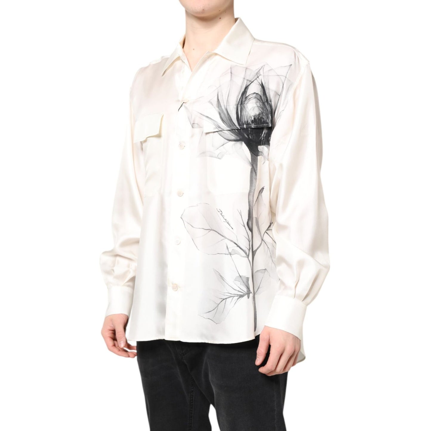Dolce & Gabbana Ivory Silk Long Sleeves Men Casual Shirt