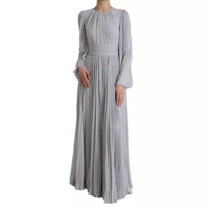 Dolce & Gabbana Light Grey Polyester Pleated Long Maxi Dress