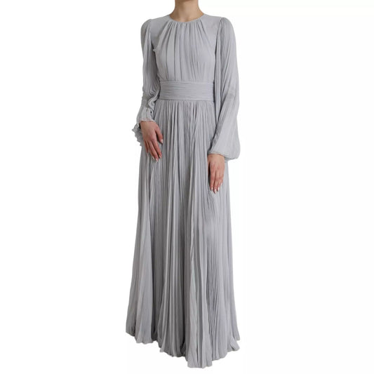 Dolce & Gabbana Light Grey Polyester Pleated Long Maxi Dress