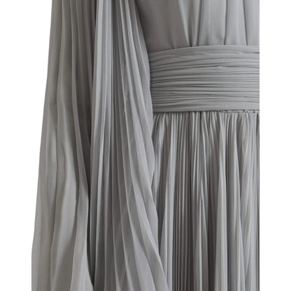 Dolce & Gabbana Light Grey Polyester Pleated Long Maxi Dress