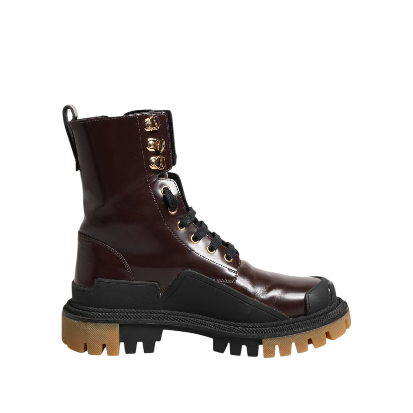 Dolce & Gabbana Maroon Leather Mid Calf Biker Boots Shoes