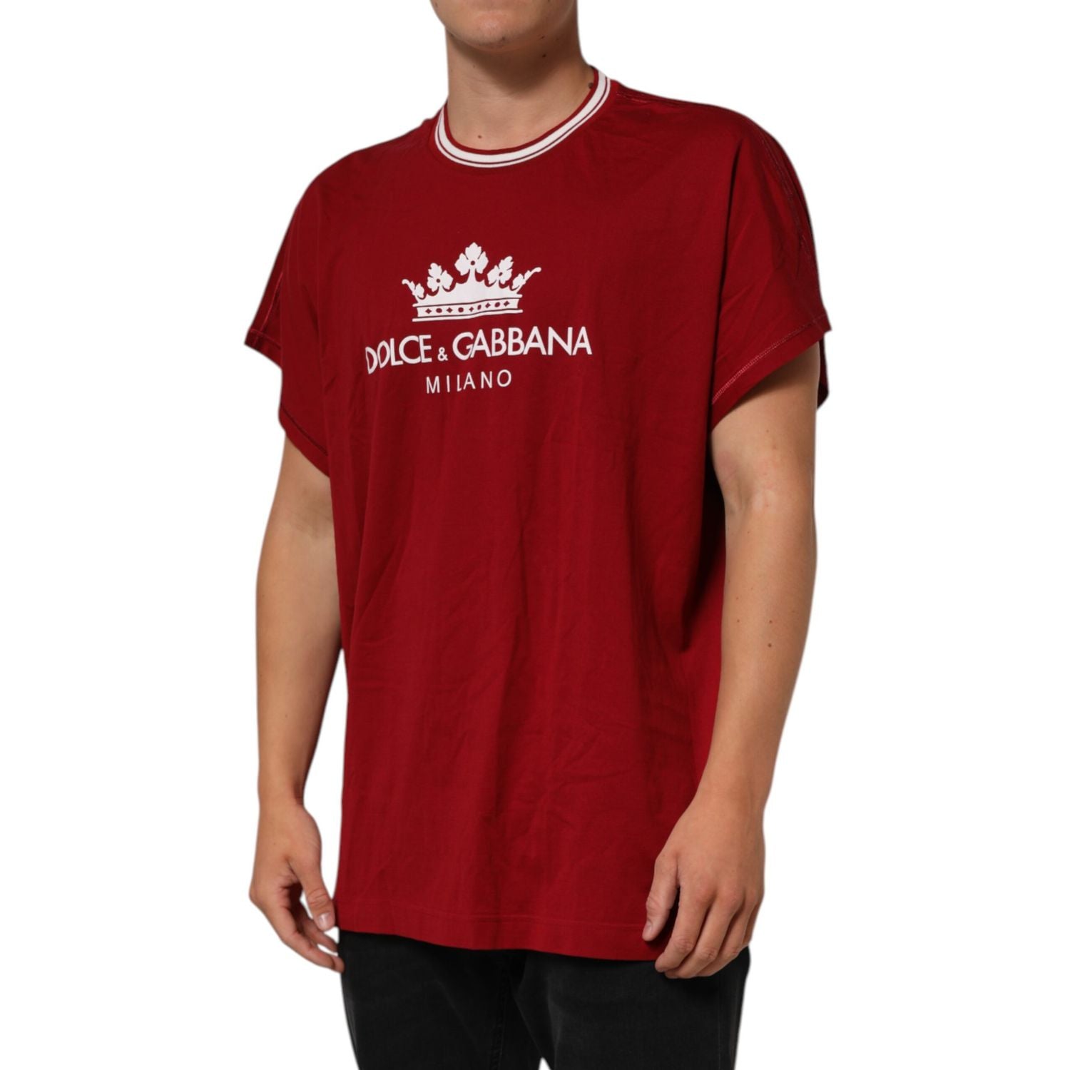 Dolce & Gabbana Maroon LogoCrown Cotton Half Sleeve T-shirt