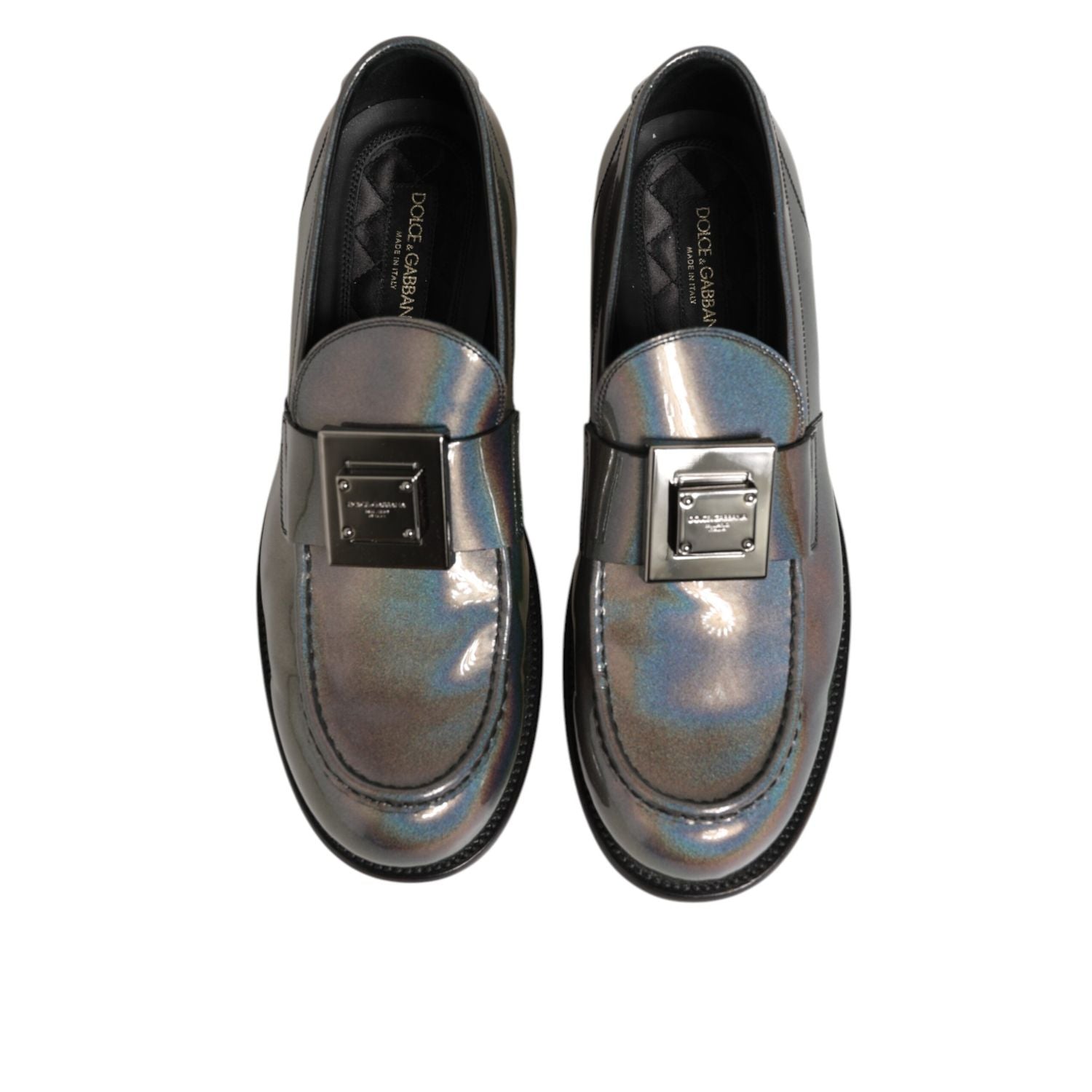 Dolce & Gabbana Metallic Silver Logo Slip On Men Dress Shoes