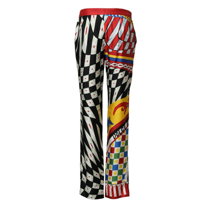 Dolce & Gabbana Multicolor Carretto Pattern Straight Pants 1728,67345645728,Casual Pants - Pants - Clothing,Chino Pants - Pants - Clothing,Clothing,Dolce & Gabbana,IT40|S,Material: 100%SE,Multicolor,Pants - Clothing,Preowned / Defect,Women