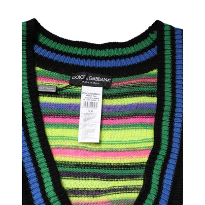 Dolce & Gabbana Multicolor DG Logo V-Neck Knit Pullover Sweater