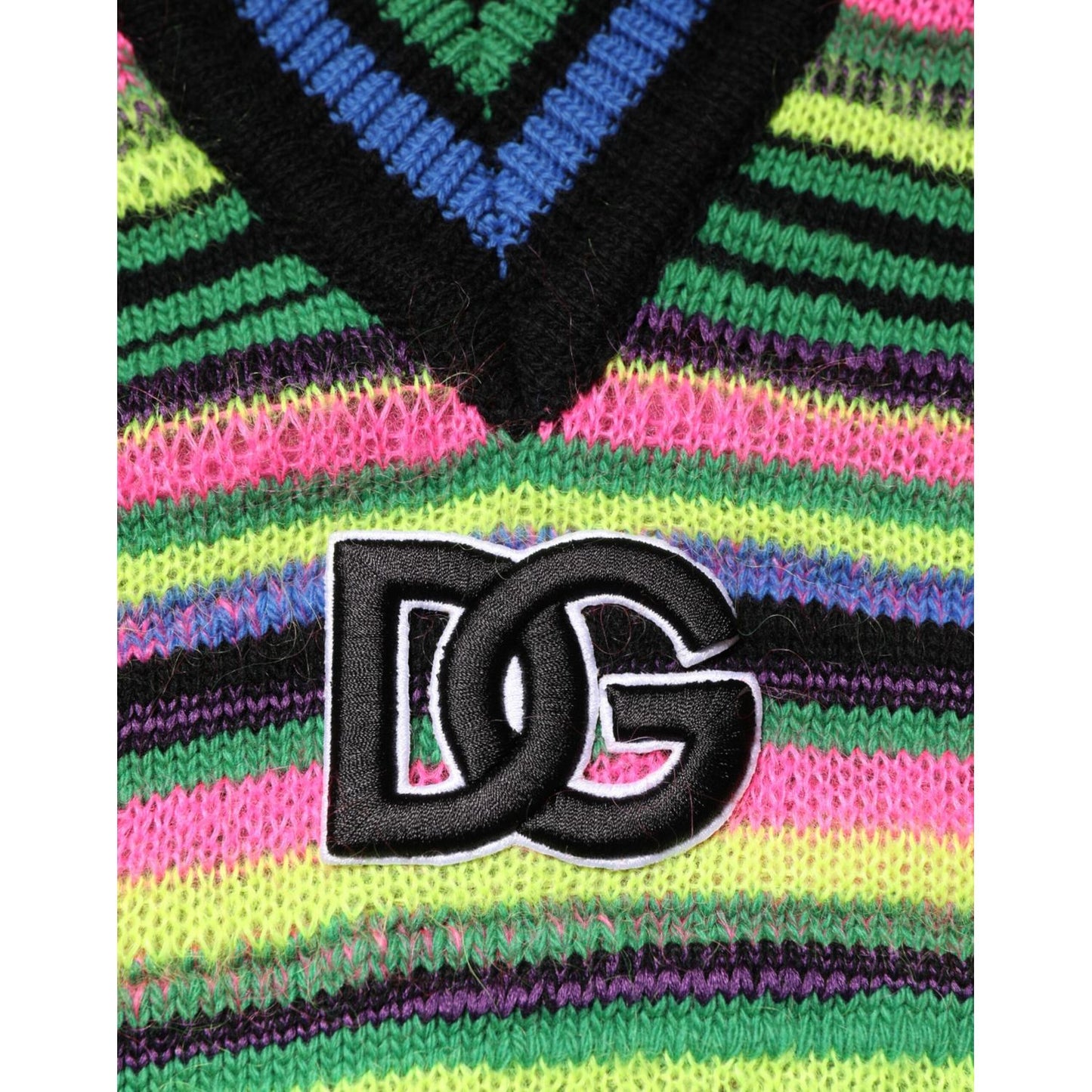 Dolce & Gabbana Multicolor DG Logo V-Neck Knit Pullover Sweater