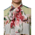 Dolce & Gabbana Multicolor Floral Patchwork Silk Ascot Collar Top