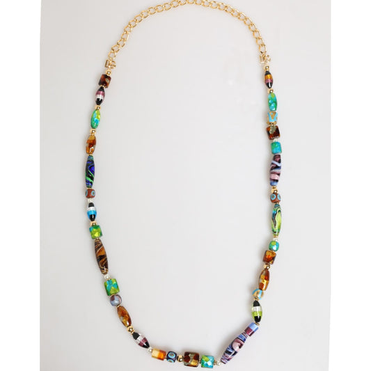 Dolce & Gabbana Multicolor Murano Glass Beads Brass Women Jewelry Necklace with vibrant colors and polished brass elements.