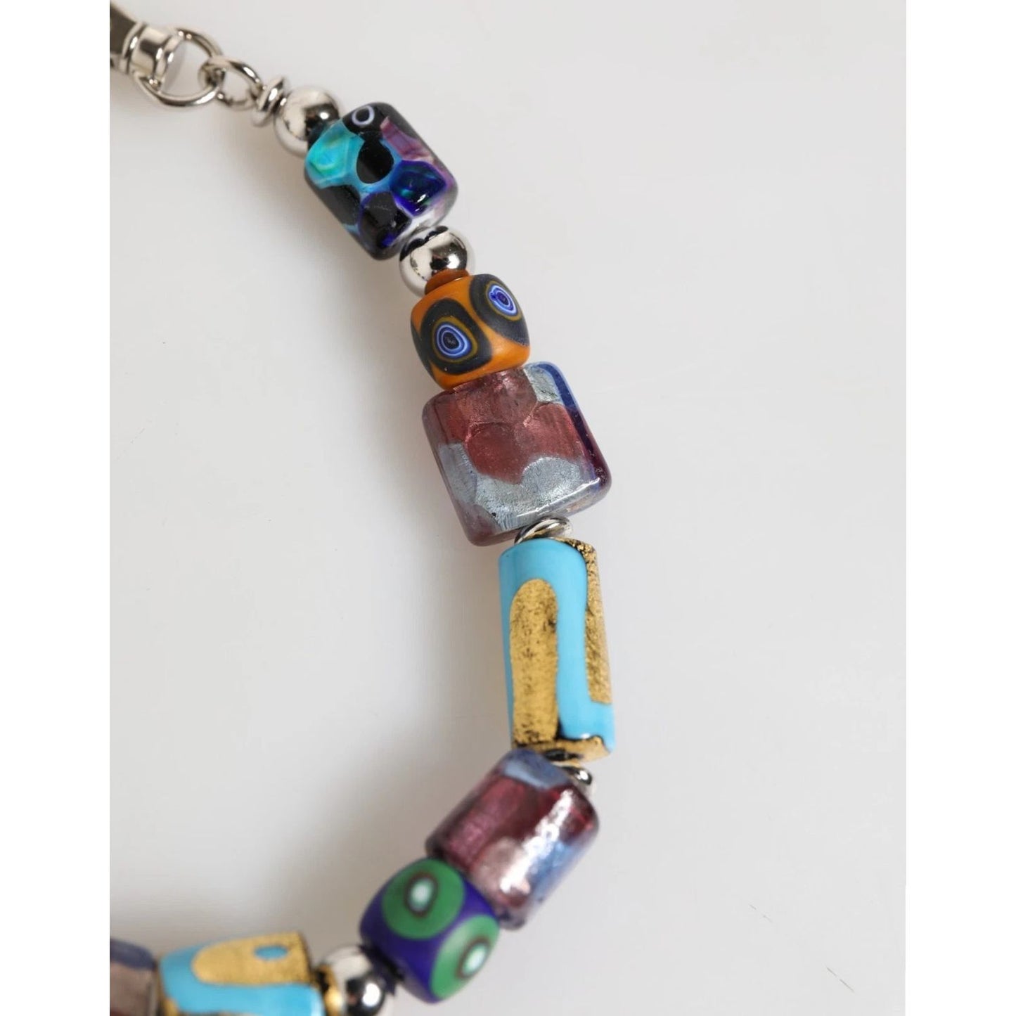 Dolce & Gabbana Multicolor Murano Glass Beads Brass Zamak Necklace featuring vibrant Murano-style glass beads with intricate detailing.