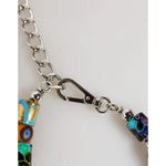 Close-up of Dolce & Gabbana Multicolor Murano Glass Beads Brass Zamak Necklace clasp and chain detailing.