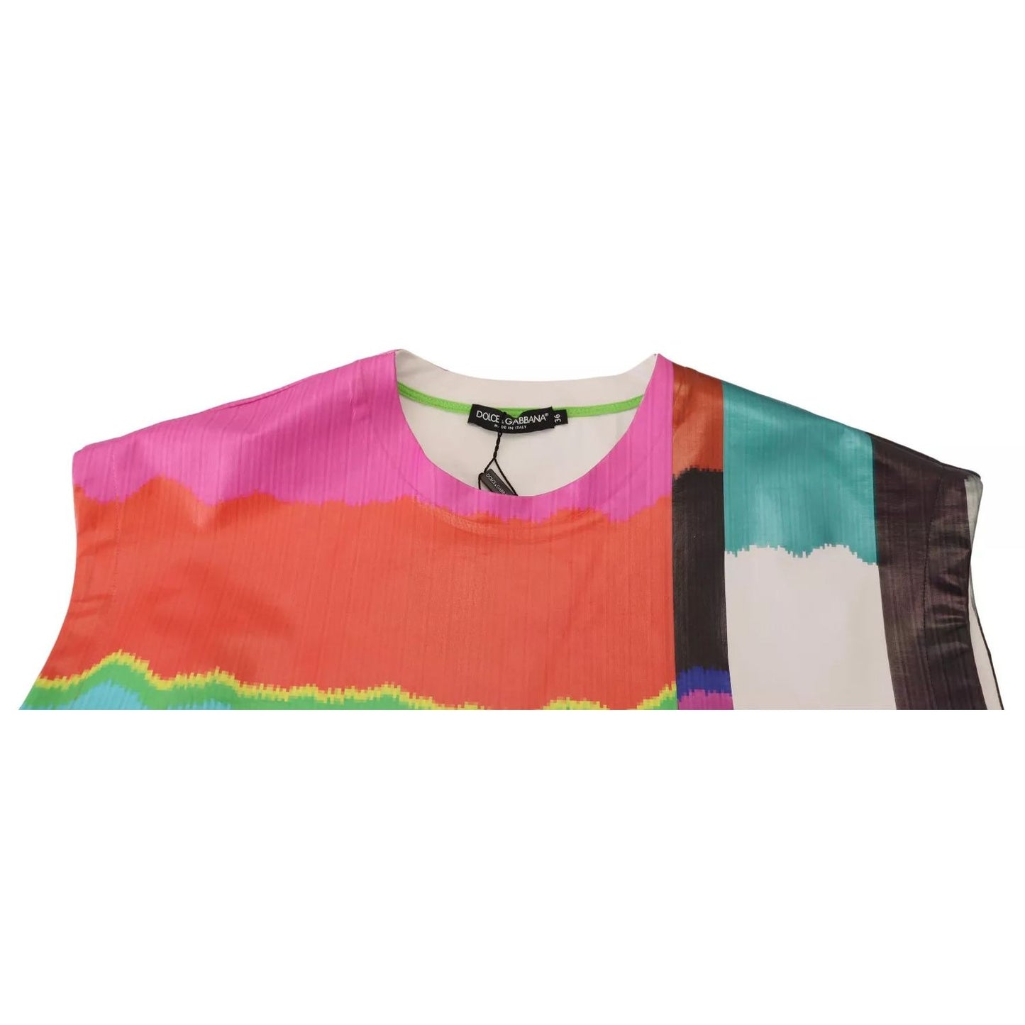 Dolce & Gabbana Multicolor Print Blouse Cotton Tank TV Print T-shirt with brand label and colorful pattern, minor color fade on collar