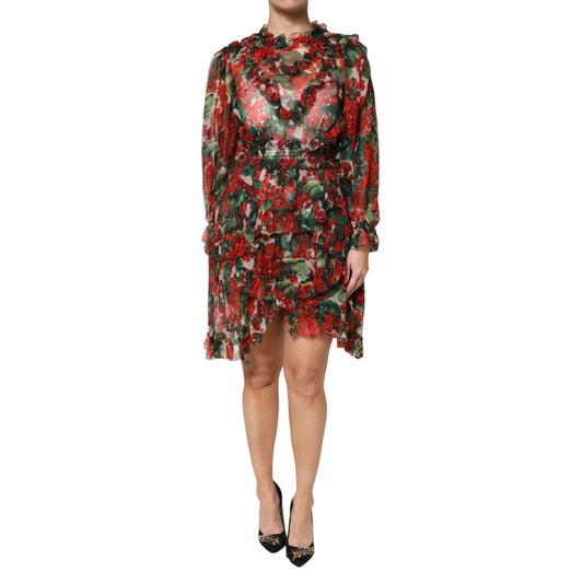 Dolce & Gabbana Multicolor Ruffle Floral Long Sleeves Dress 1728,67345645728,Clothing,Dolce & Gabbana,Dresses - Clothing,Dresses - Women - Clothing,IT36|XXS,IT38 | XS,IT40|S,IT42|M,IT44 | L,Material: 100% Silk,Multicolor,New with tags,Pattern - Dresses -