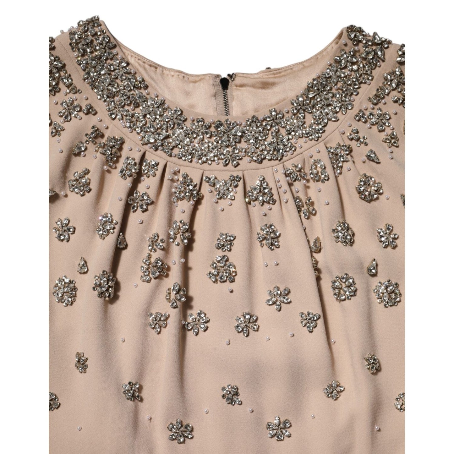 Dolce & Gabbana Nude Ecru Beaded Crystal Embellished Dress