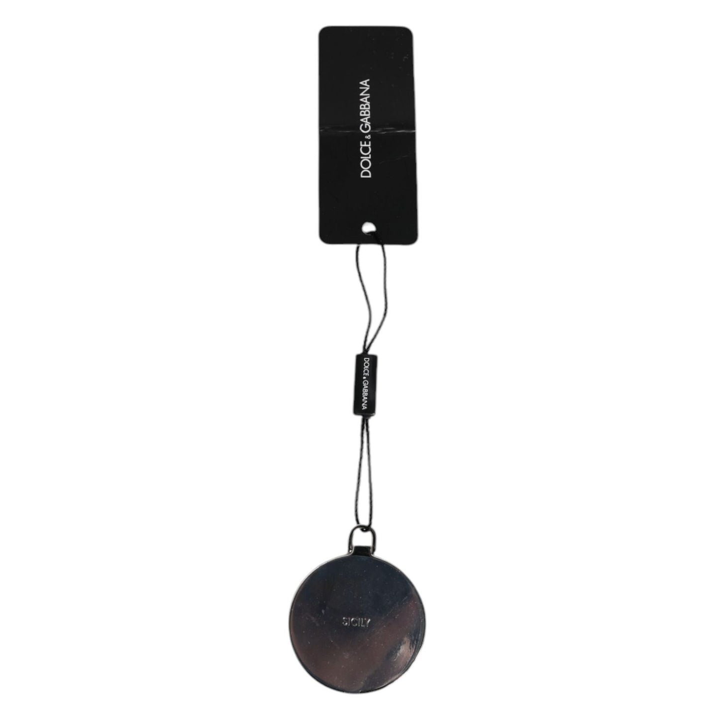 Dolce & Gabbana Pink Calfskin Leather Round Logo Hand Mirror Holder