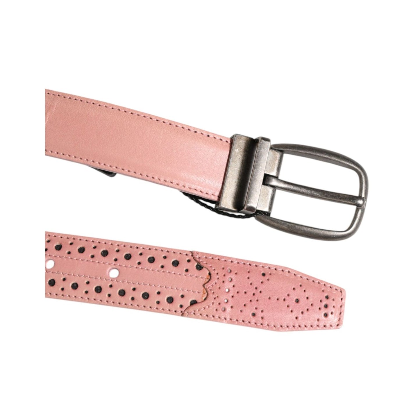 Dolce & Gabbana Pink Leather Perforated Detailing Buckle Belt