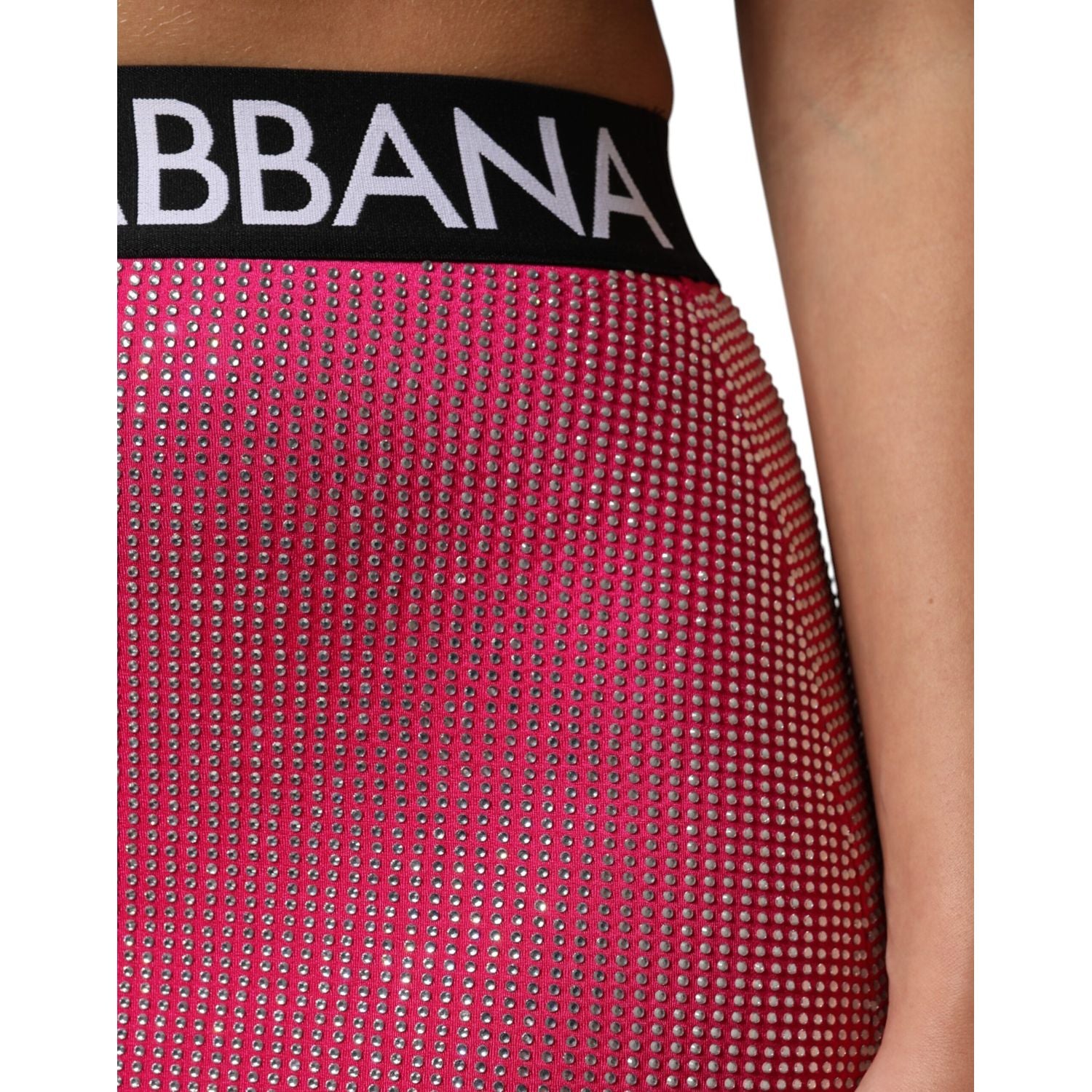 Dolce & Gabbana Pink Rhinestone Embellished Logo Mini Skirt