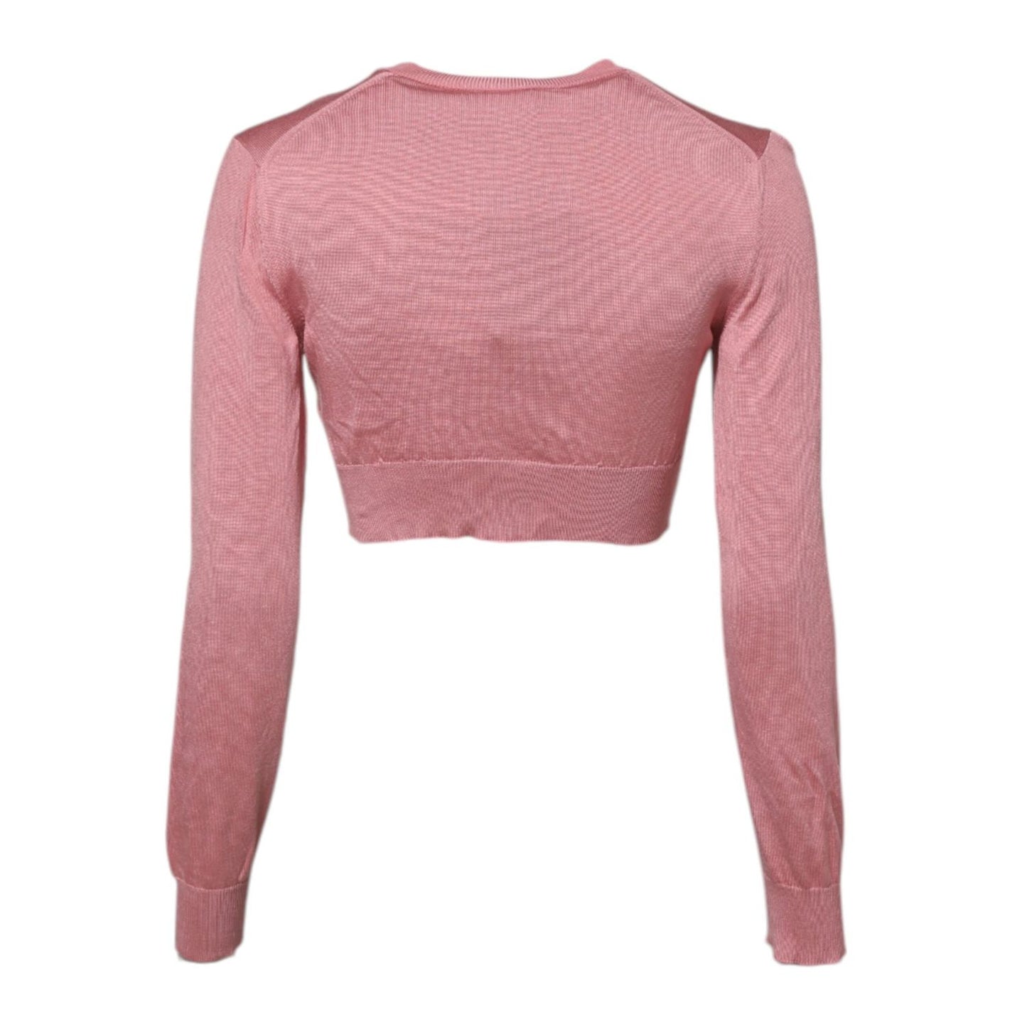 Dolce & Gabbana Pink Silk Cropped Crew Neck Cardigan Sweater