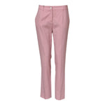 Dolce & Gabbana Pink Wool Mid Waist Tapered Pants with button closure, made in Italy. Elegant fashion piece with logo details.
