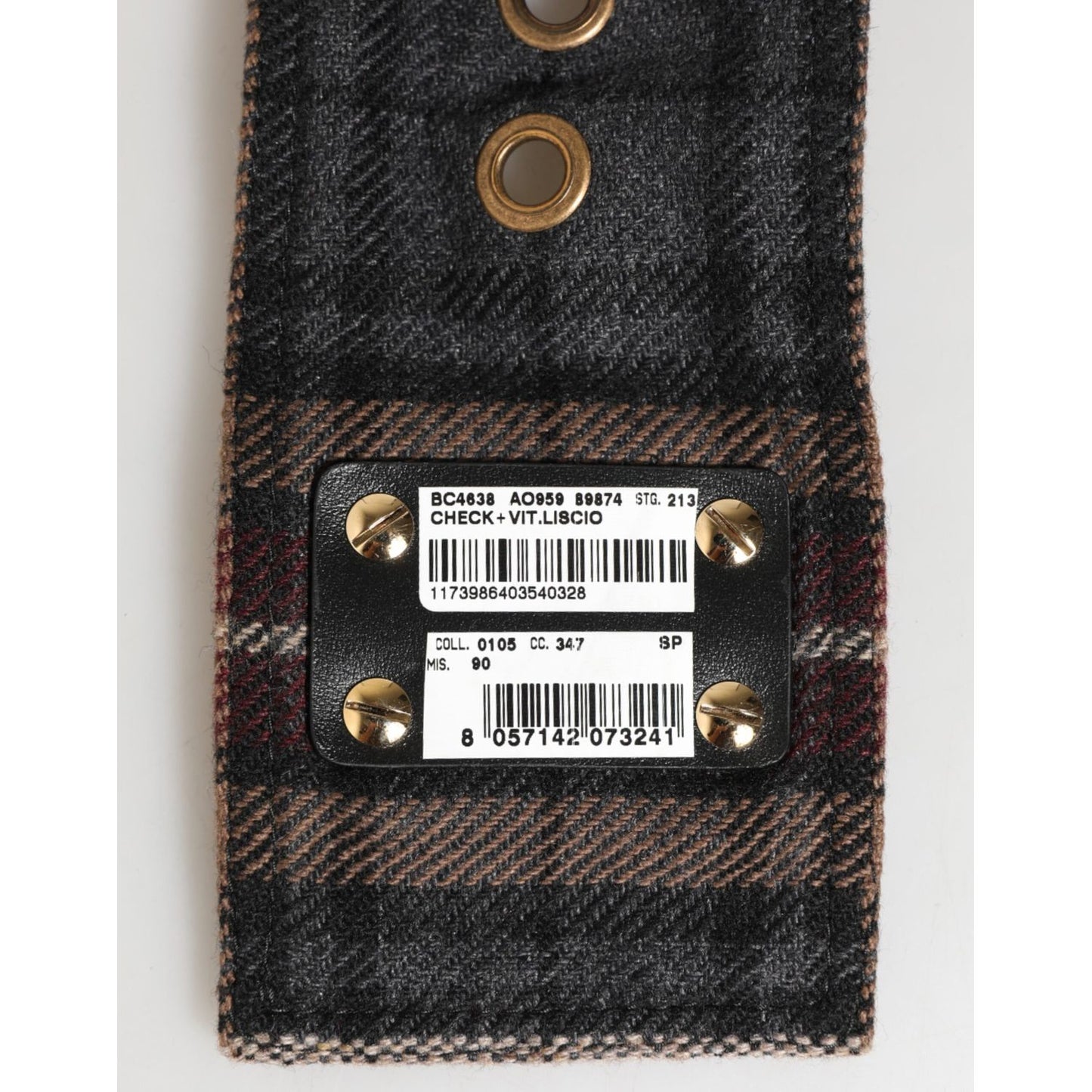 Dolce & Gabbana Plaid Fabric Logo Plate Brass Buckle Belt