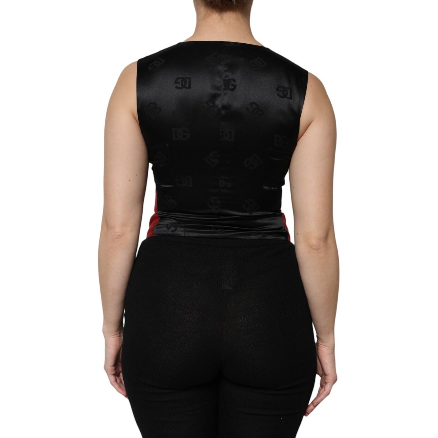 Dolce & Gabbana Red Black Button Down Sleeveless Vest Top