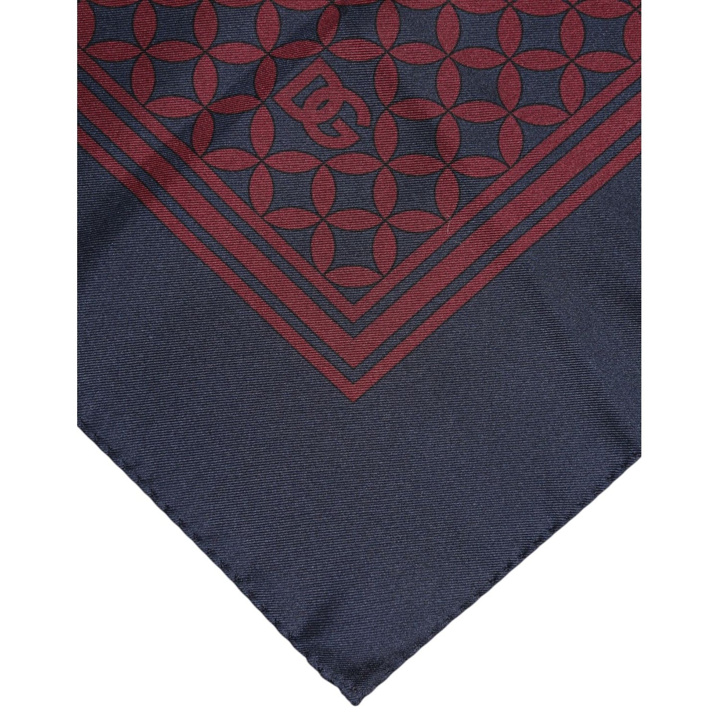 Dolce & Gabbana Red Blue Printed Silk Square Men Foulard Scarf with logo detail, 50cm size, made in Italy, luxury fashion accessory.