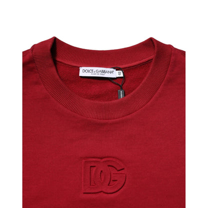 Dolce & Gabbana Red Embossed Logo Cotton Crew Neck Sweater