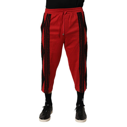 Dolce & Gabbana Red Embroidered Casual Cropped Trouser Pants