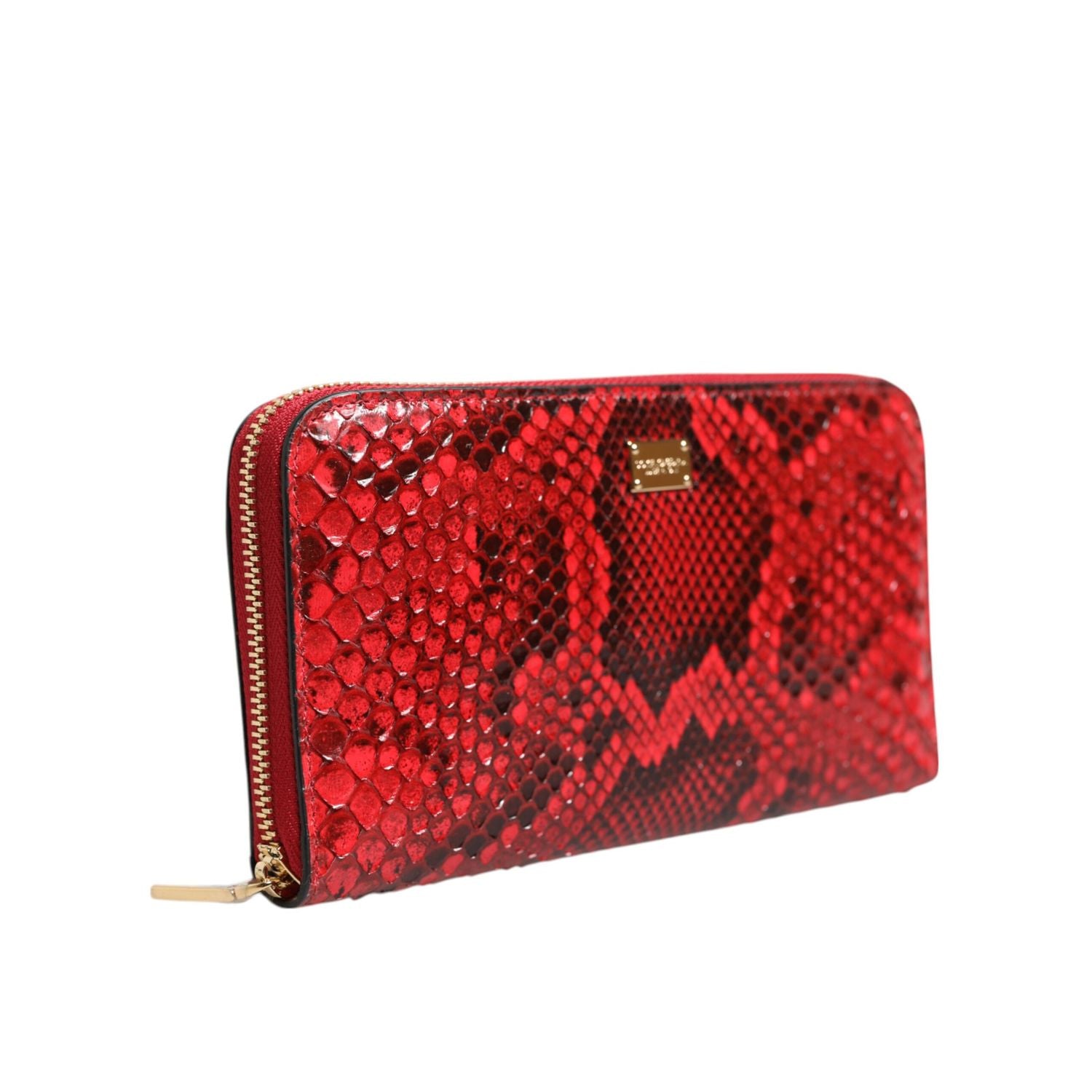 Dolce & Gabbana Red Exotic Leather Zip Around Continental Clutch Wallet