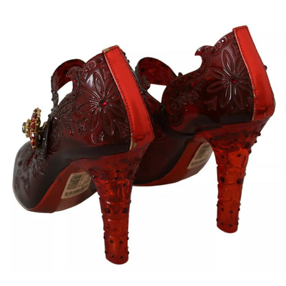 Dolce & Gabbana Red Floral Crystal Heels CINDERELLA Shoes
