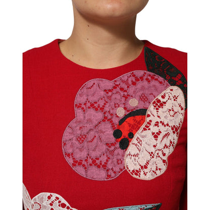 Dolce & Gabbana Red Lace Floral Applique A-line Mini Dress