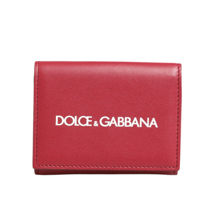 Dolce & Gabbana Red Leather Bold Logo Print Trifold Card Holder Wallet product image