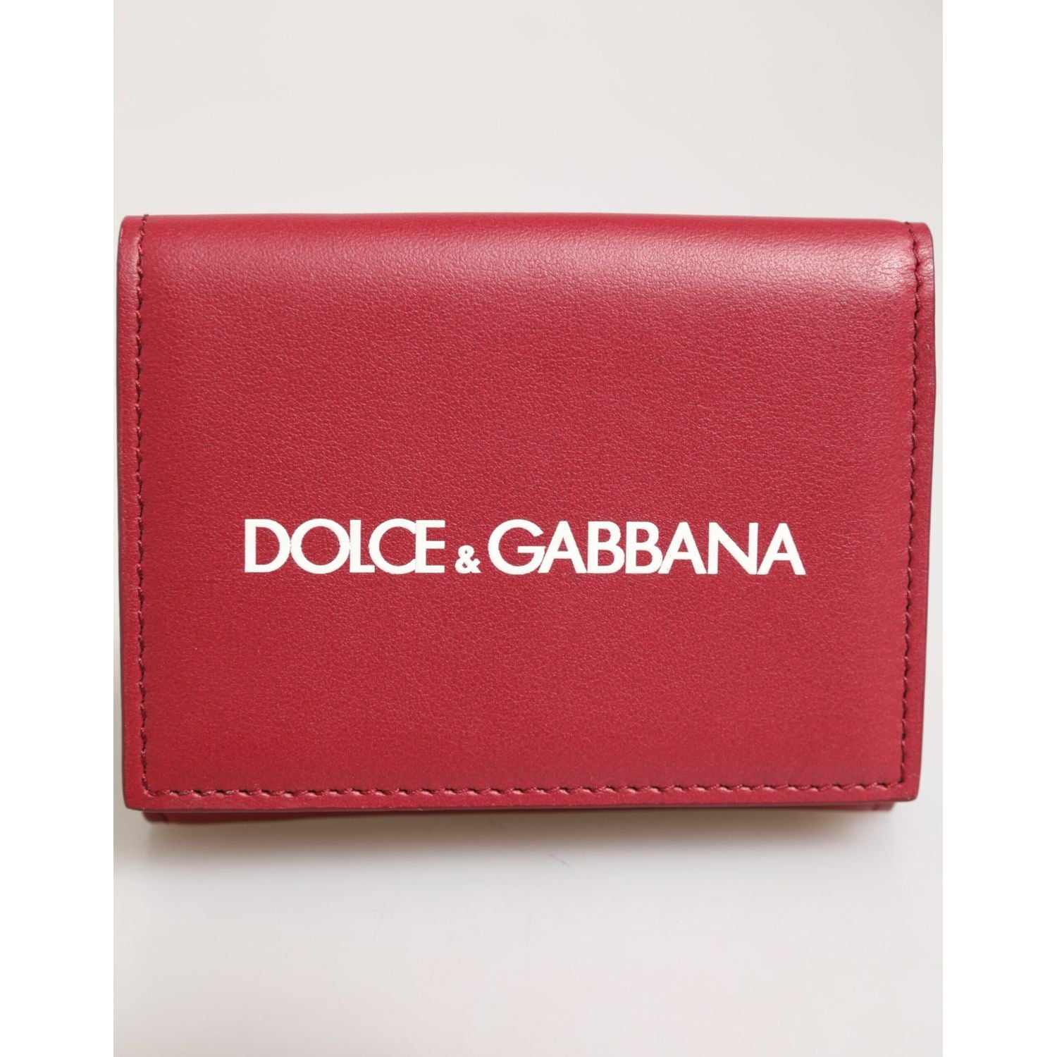 Dolce & Gabbana Red Leather Bold Logo Print Trifold Men Card Holder Wallet