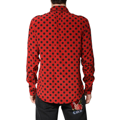 Dolce & Gabbana Red Polka Dot Silk Long Sleeve Shirt