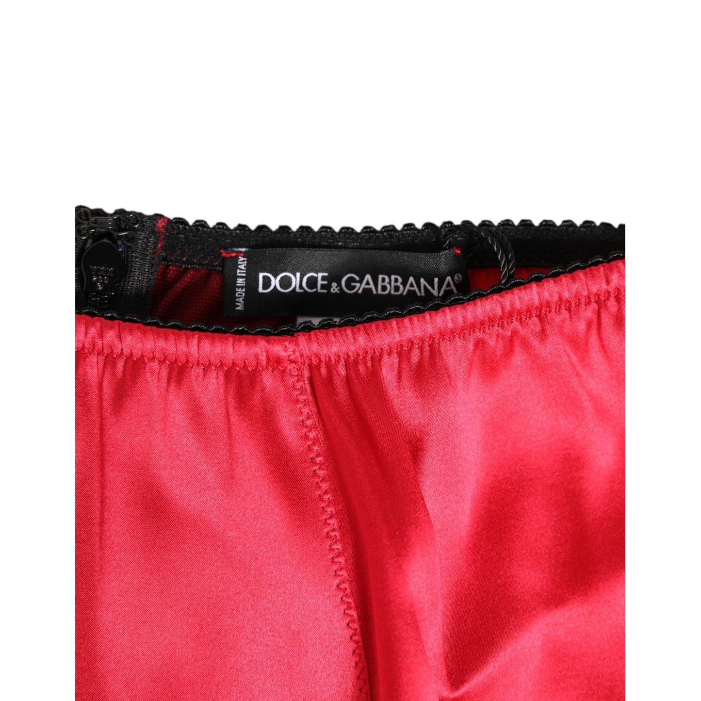 Dolce & Gabbana Red Silk Satin High-Waist Briefs Underwear with logo detail, made from 94% silk, in Bordeaux Scuro, Joy Therapy collection.