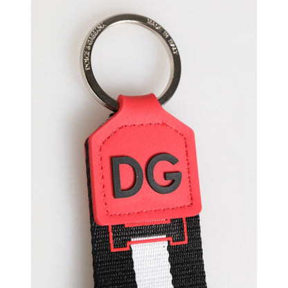 Dolce & Gabbana Red White DG Logo Polyester Brass Holder Keychain Keyring