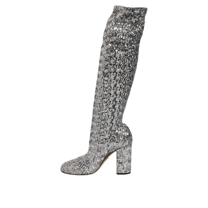 Dolce & Gabbana Shoes Silver Sequins Glitter High Heel Boot Shoes