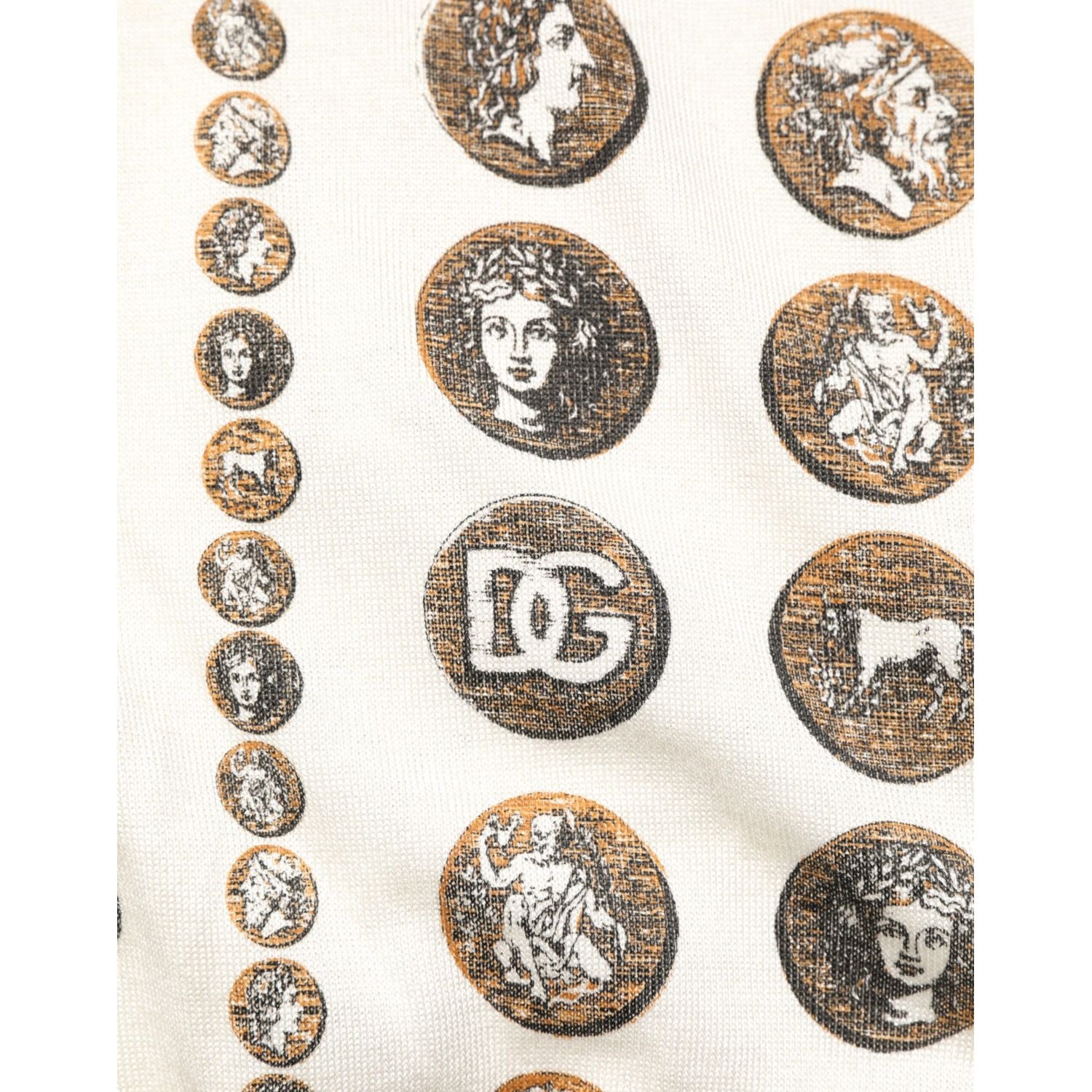 Dolce & Gabbana Silk Ivory Coin Print Logo Men Polo T-shirt