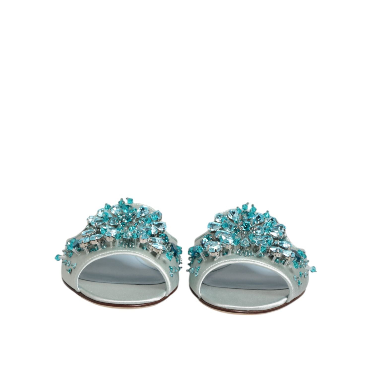 Dolce & Gabbana Silver Blue Leather Bead Embellish Slide Shoes