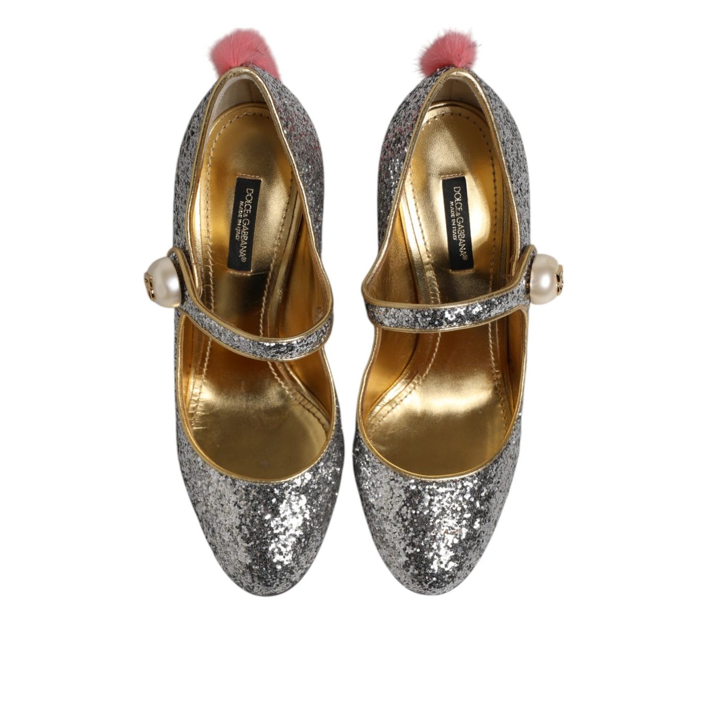 Dolce & Gabbana Silver Glitter Mink Fur VALLY Pumps Shoes