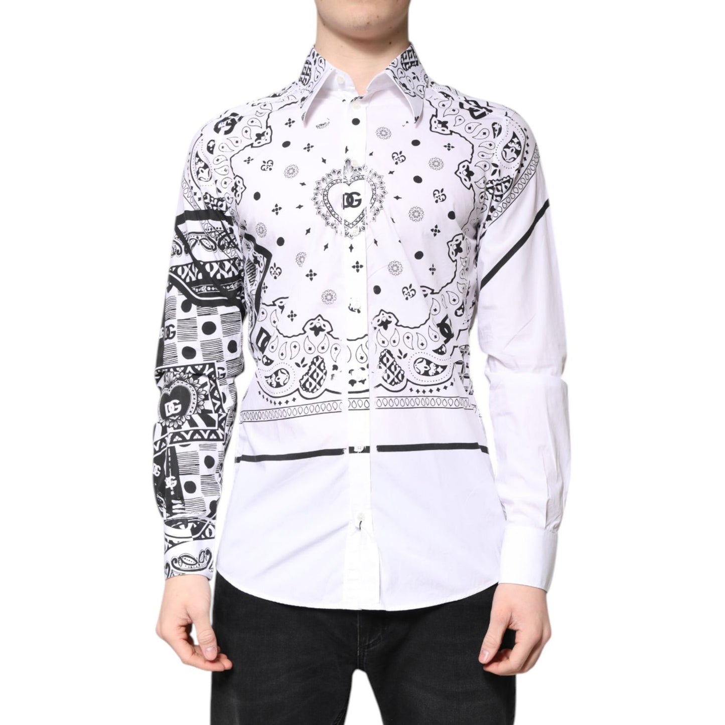 Dolce & Gabbana White Black Bandana MARTINI Men Dress Shirt