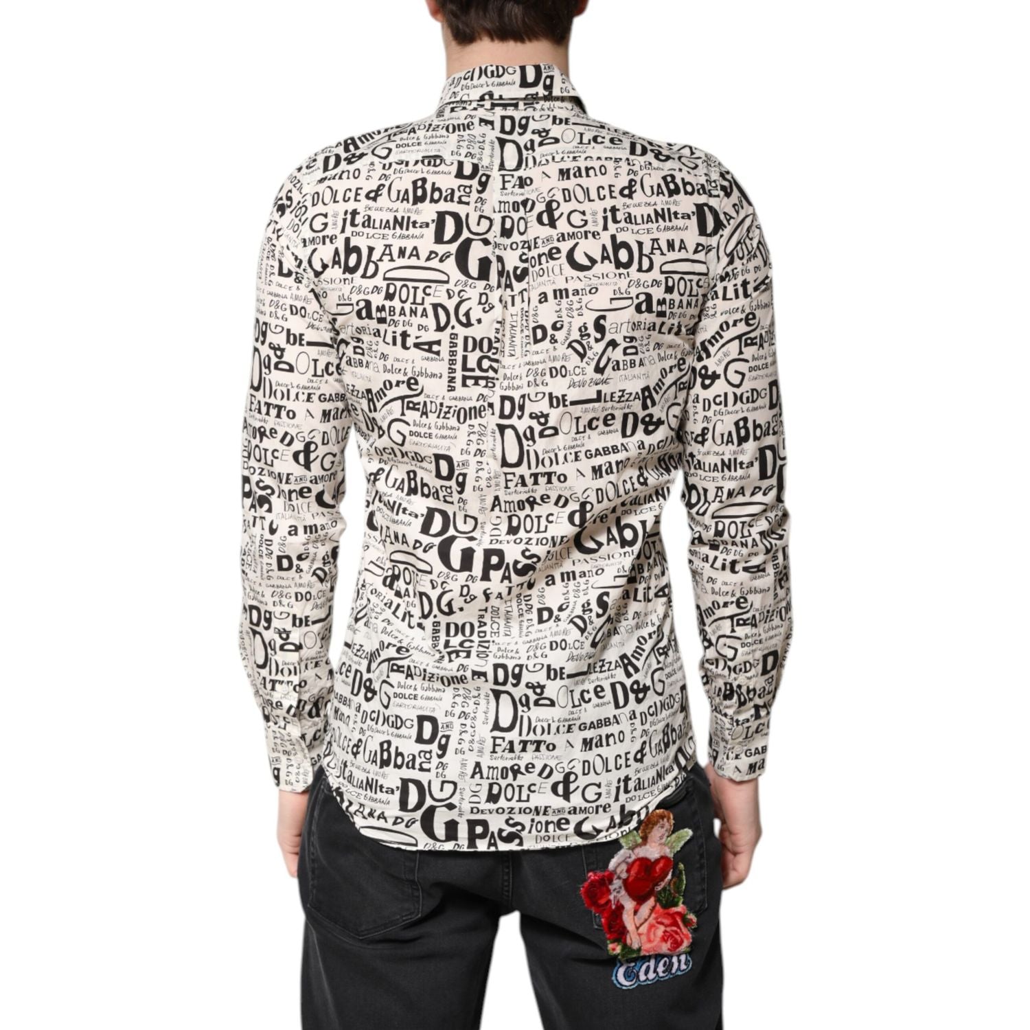 Dolce & Gabbana White Black Logo MARTINI Men Casual Shirt