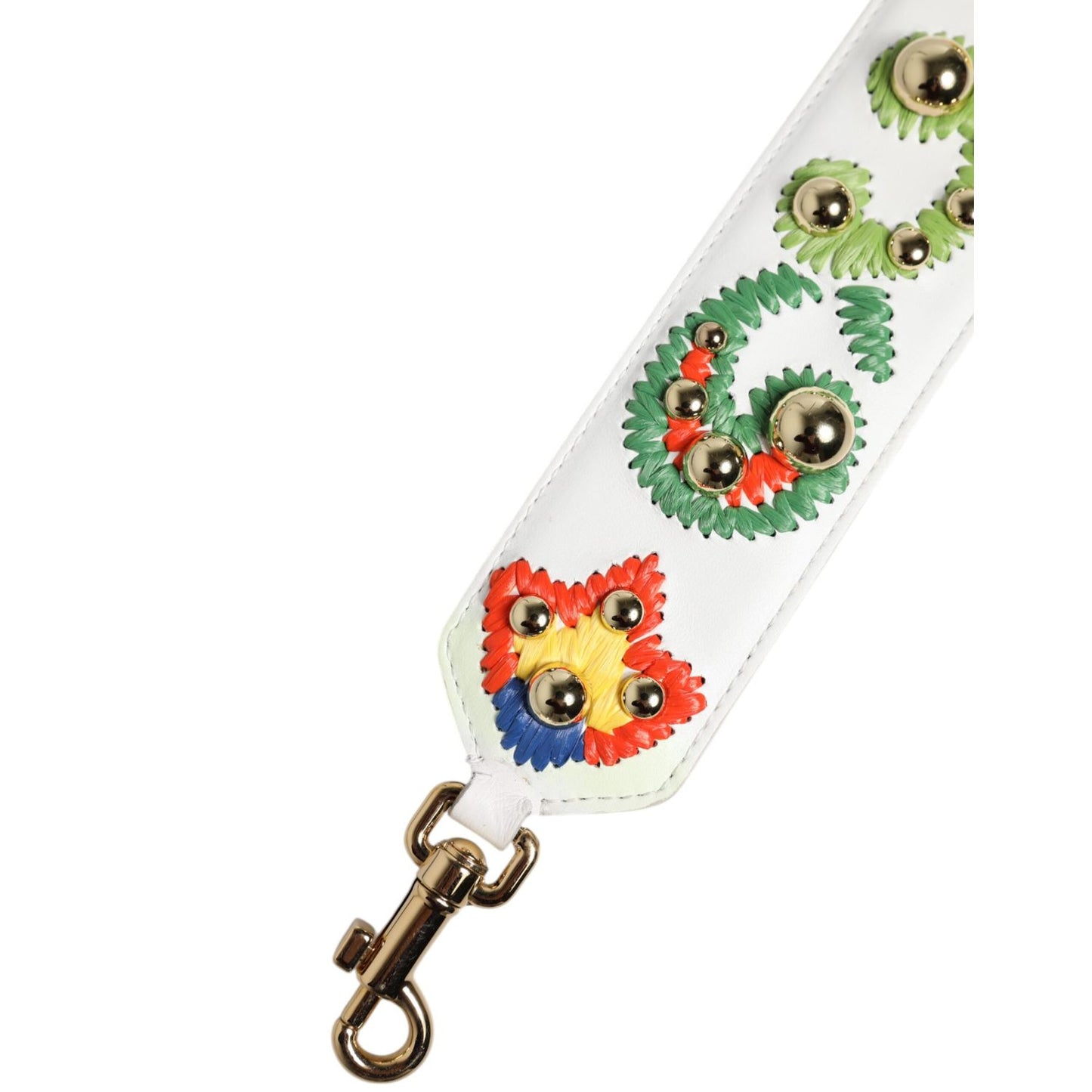 Dolce & Gabbana White Calfskin Raffia Embroidered Patchwork Shoulder Strap