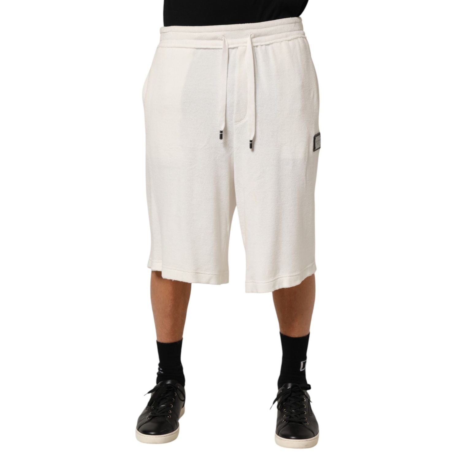 Dolce & Gabbana White Cotton Logo Plaque Men Bermuda Shorts